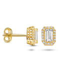 oorknoppen zirkonia halo 14K geelgoud