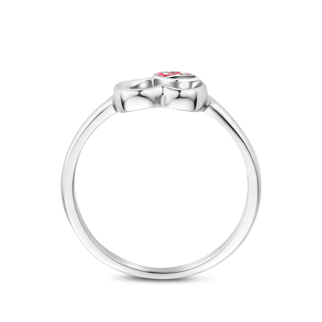 Ring Herz und Marienkäfer Emaille Silber rhodiniert