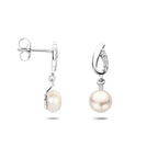 Ohrhänger Perle und Zirkonia 21 mm Silber rhodiniert