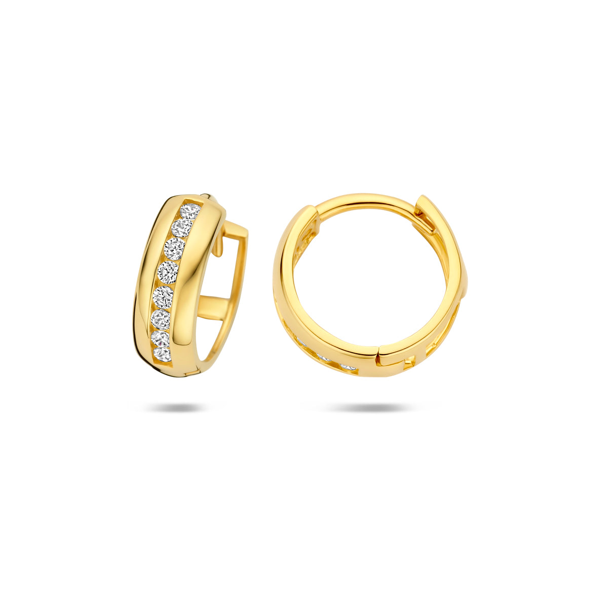 klapoorringen zirkonia 14K geelgoud