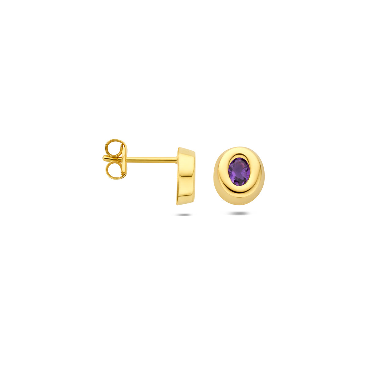 9k oorknoppen amethist 6,5 mm 9K geel