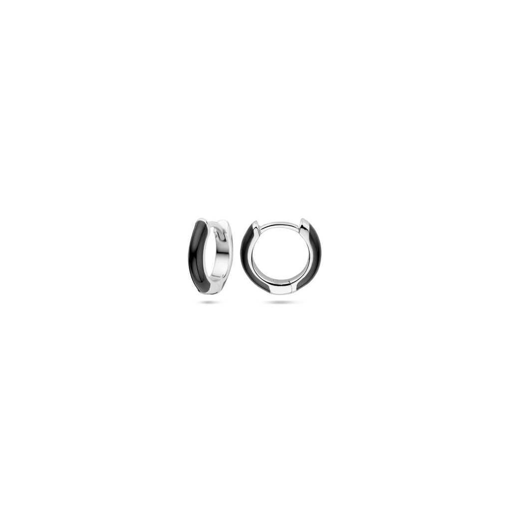 klapoorringen zwart emaille 10,5 mm zilver gerhodineerd