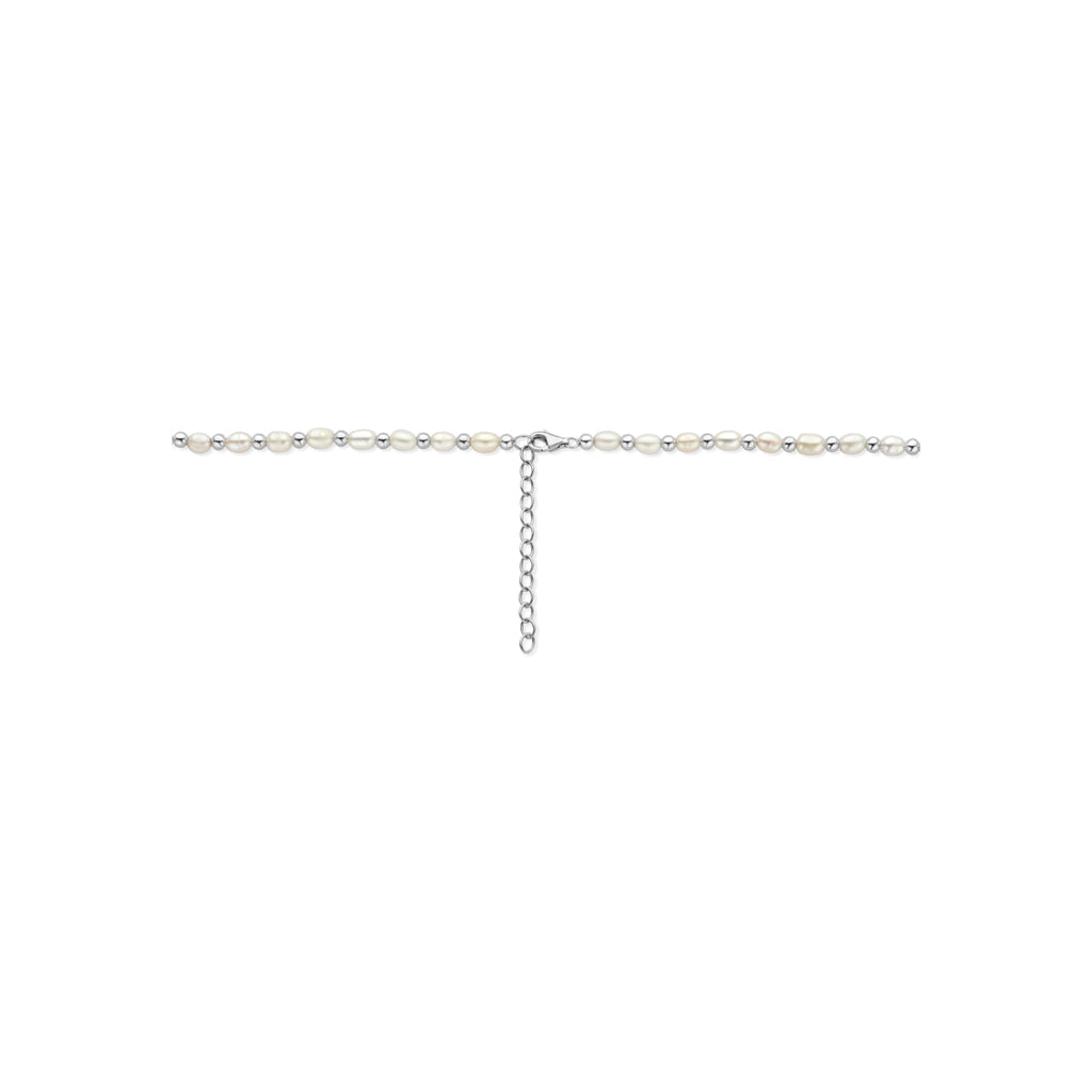 collier parels 41 + 4 cm zilver gerhodineerd