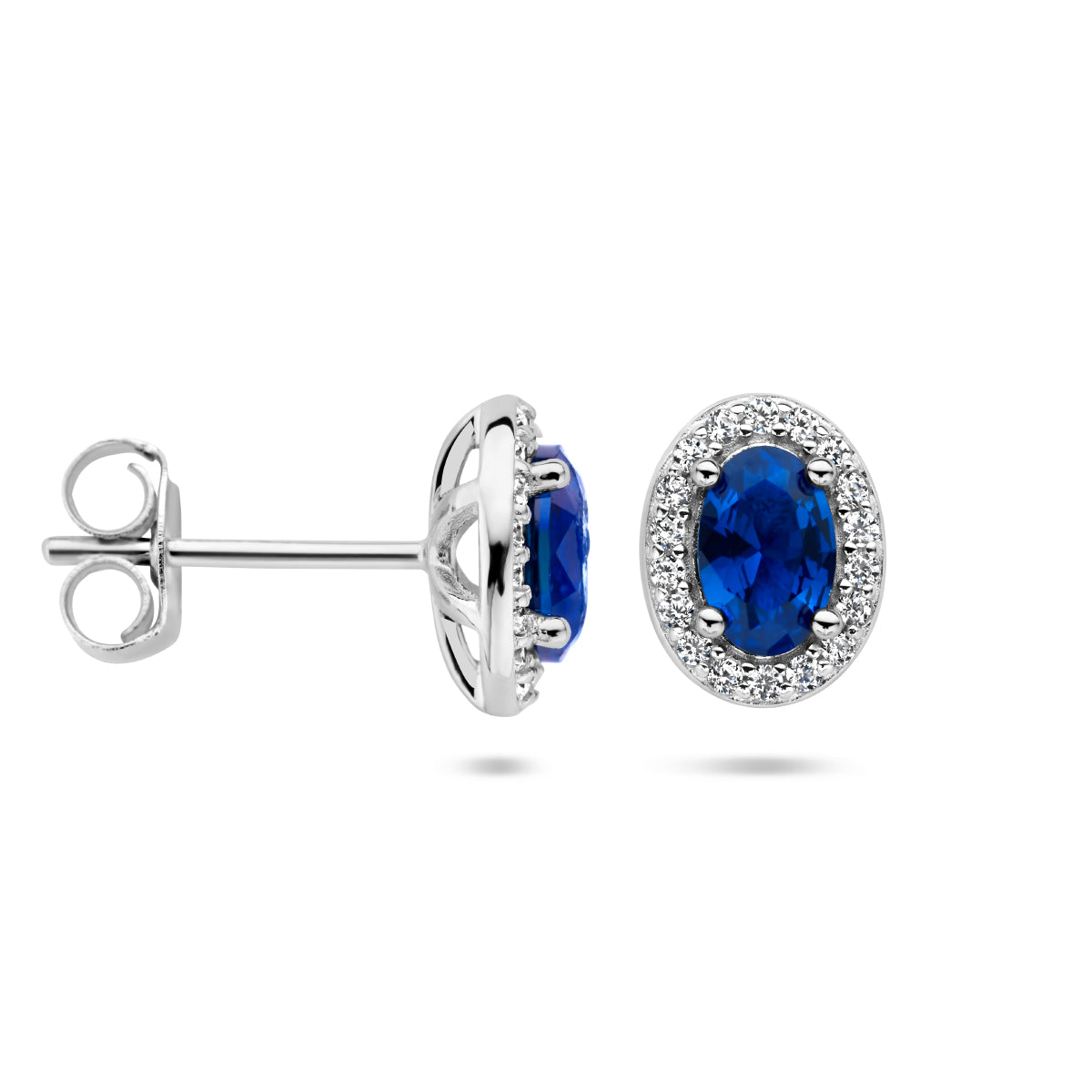 Ohrstecker blau und weiß Zirkonia Halo Silber rhodiniert
