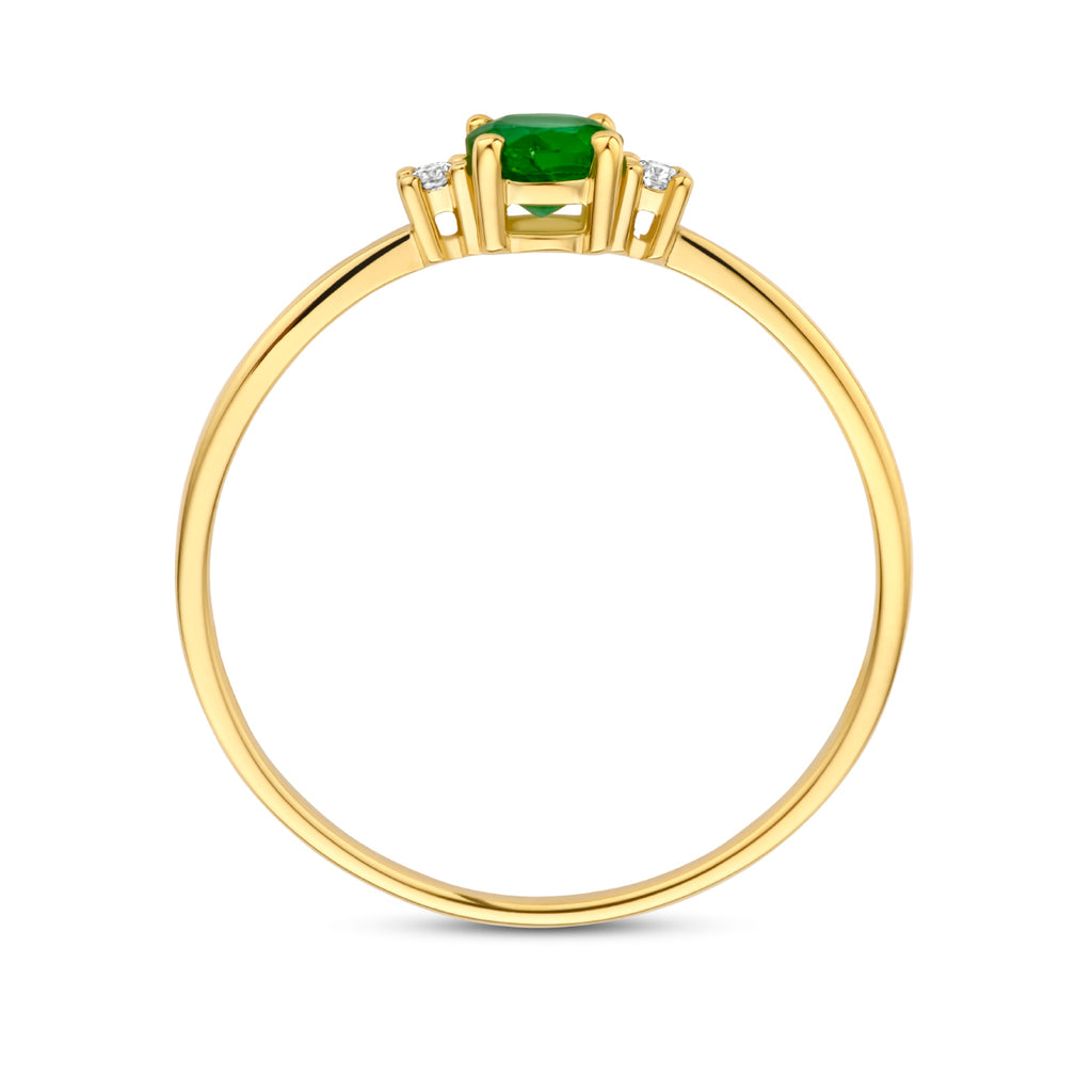 Ring Trilogie Smaragd und Diamant 0,03 ct (2x 0,015 ct) h p1 14 K Gelbgold