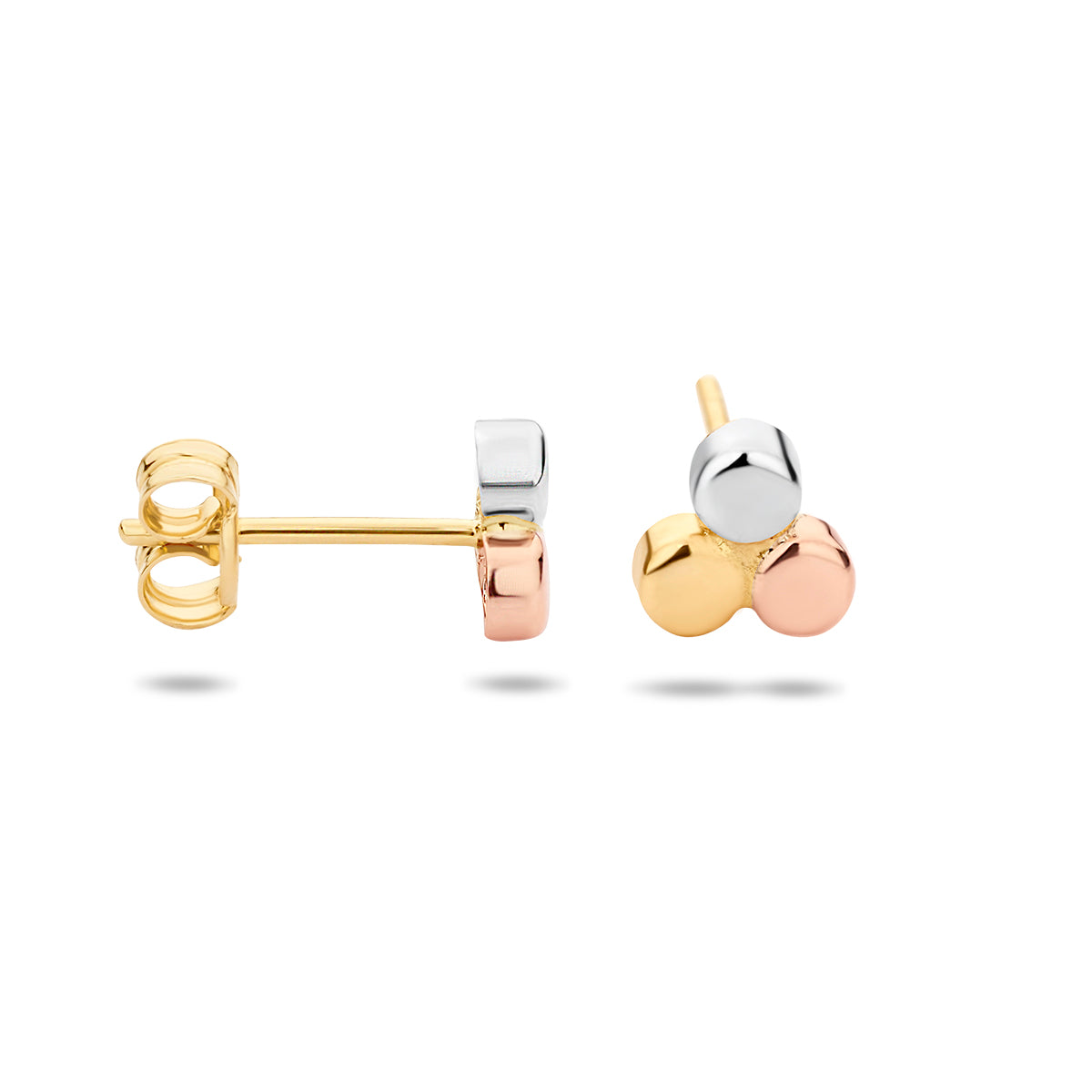 oorknoppen rondjes tricolor 14K tricolor goud