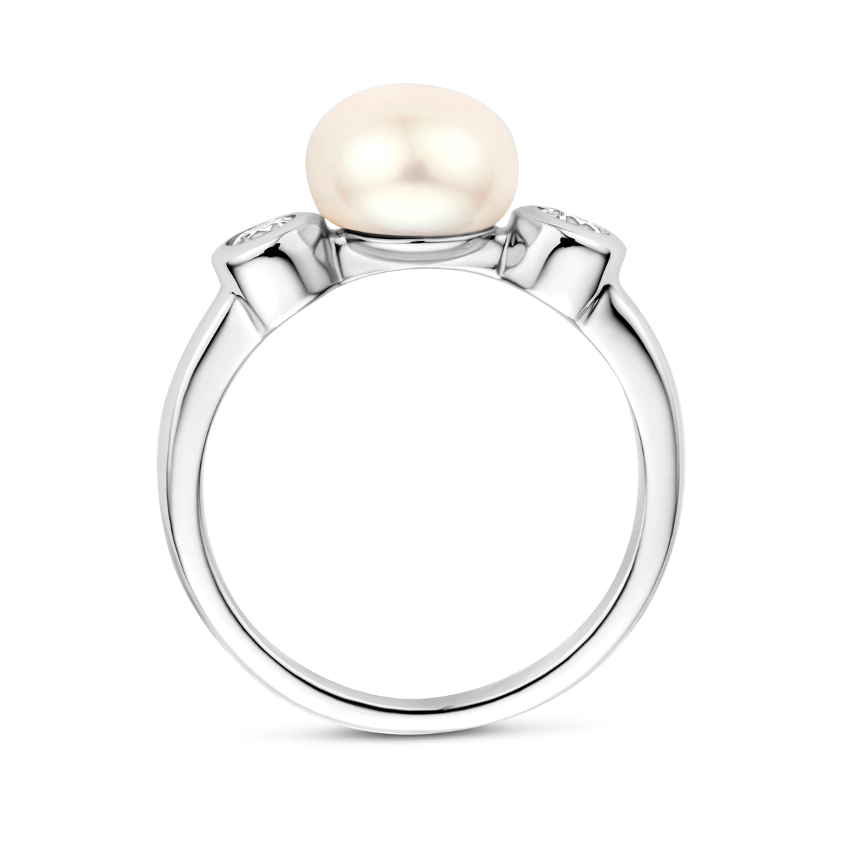 Ring Perle und Zirkonia Silber rhodiniert