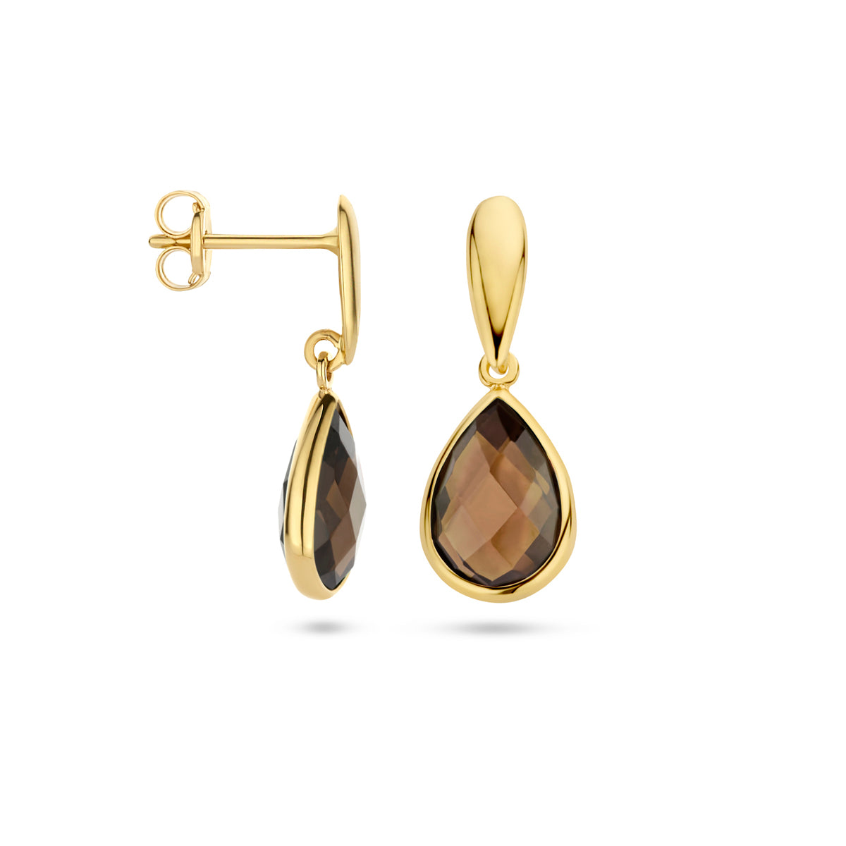 oorhangers rookkwarts 20 mm 14K geelgoud