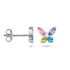 Schmetterlings-Ohrstecker in mehreren Farben aus rhodiniertem Zirkonia-Silber