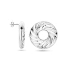 runde, gedrehte Ohrstecker 32 mm, Silber rhodiniert
