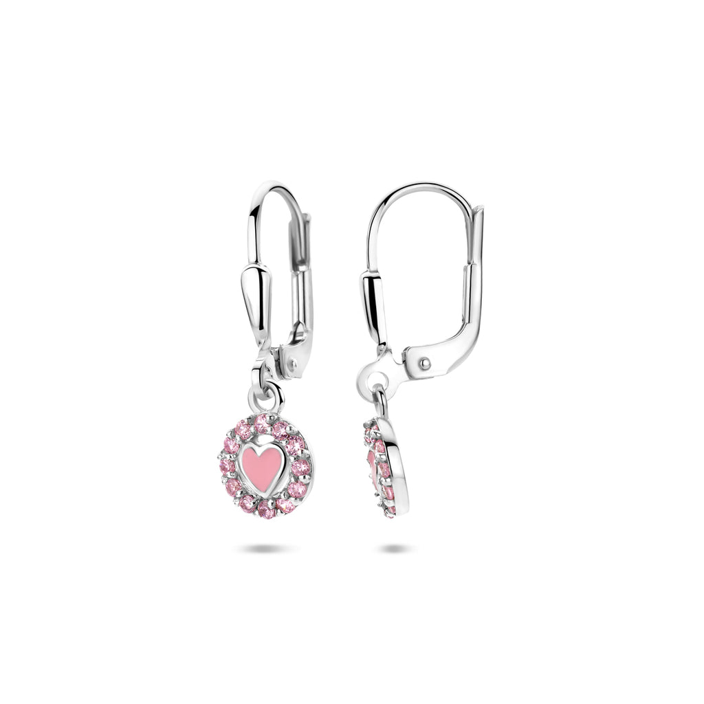 Ohrhänger Emaille Herz Brisurhaken Zirkonia 21 mm rhodiniertes Silber