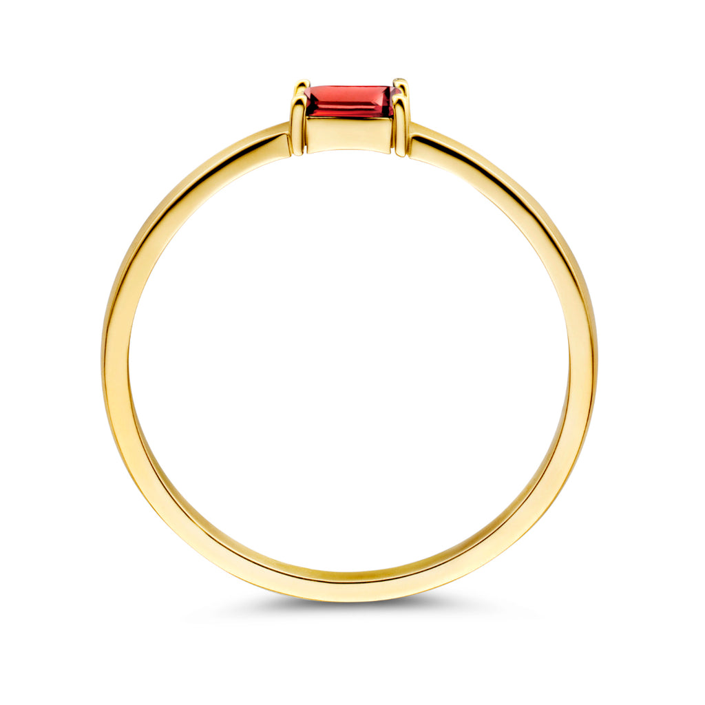 ring met geboortesteen granaat januari 14K geelgoud