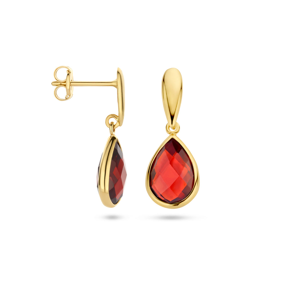 Ohrhänger Granat 20 mm 14K Gelbgold
