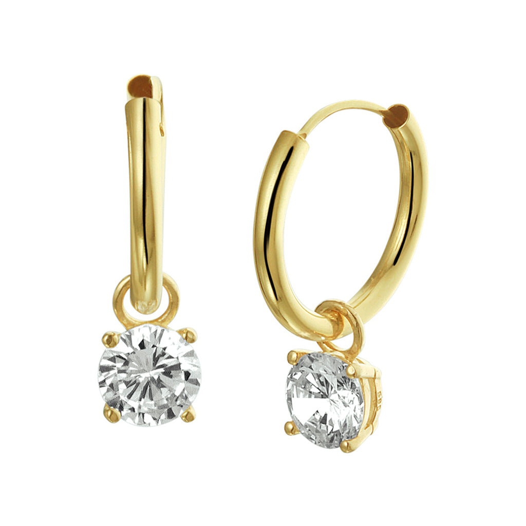 klapoorringen met hangers zirkonia 14K geelgoud