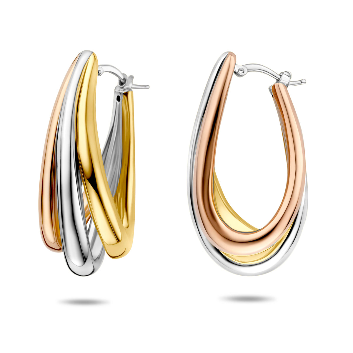 oorringen tricolor 42 mm 1 micron zilver verguld (tricolor geel/rosé/rhodium)
