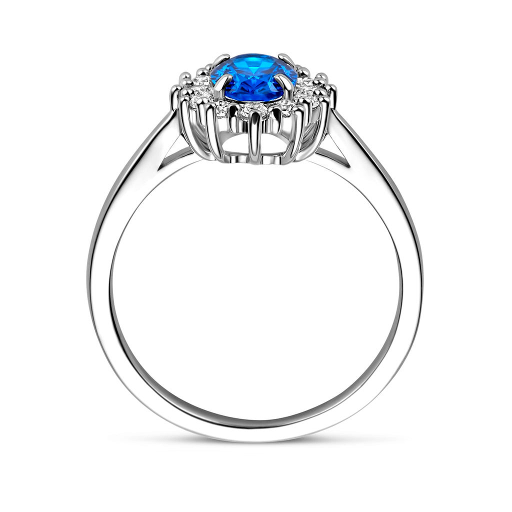 Ring aus Zirkonia und synthetischem Saphir, Silber rhodiniert