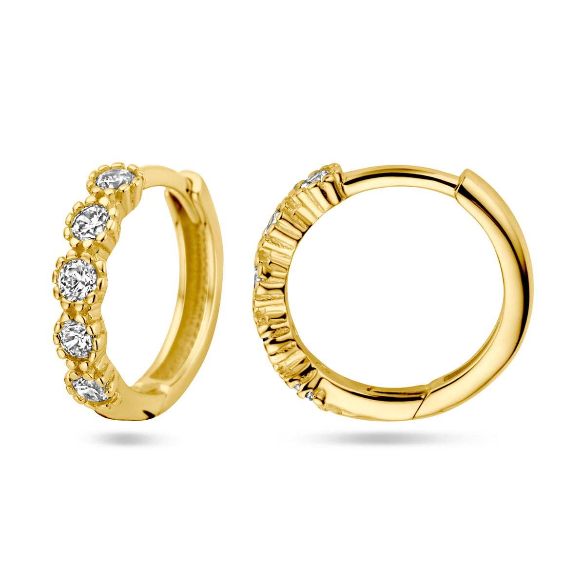 klapoorringen zirkonia 14K geelgoud