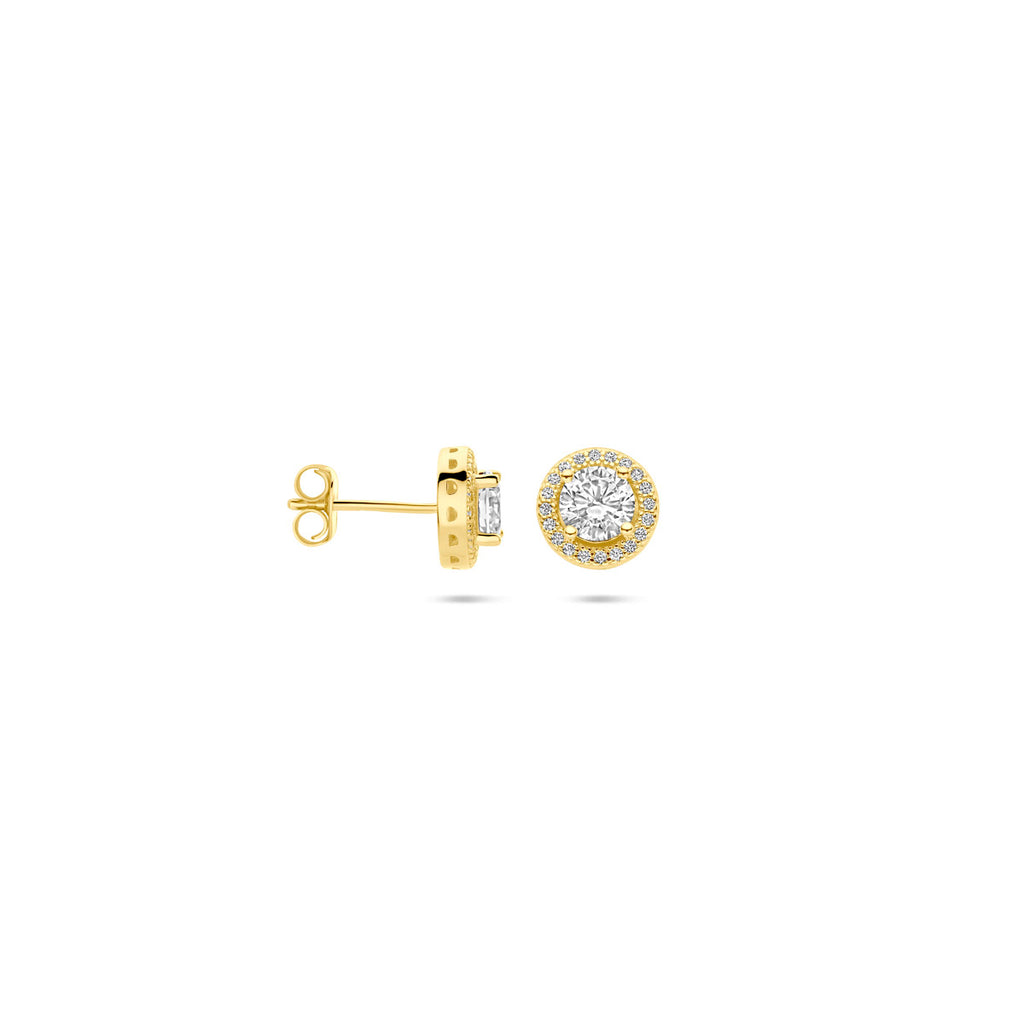 Ohrstecker Zirkonia Halo 9 mm 1 Mikron silbervergoldet (gelb)