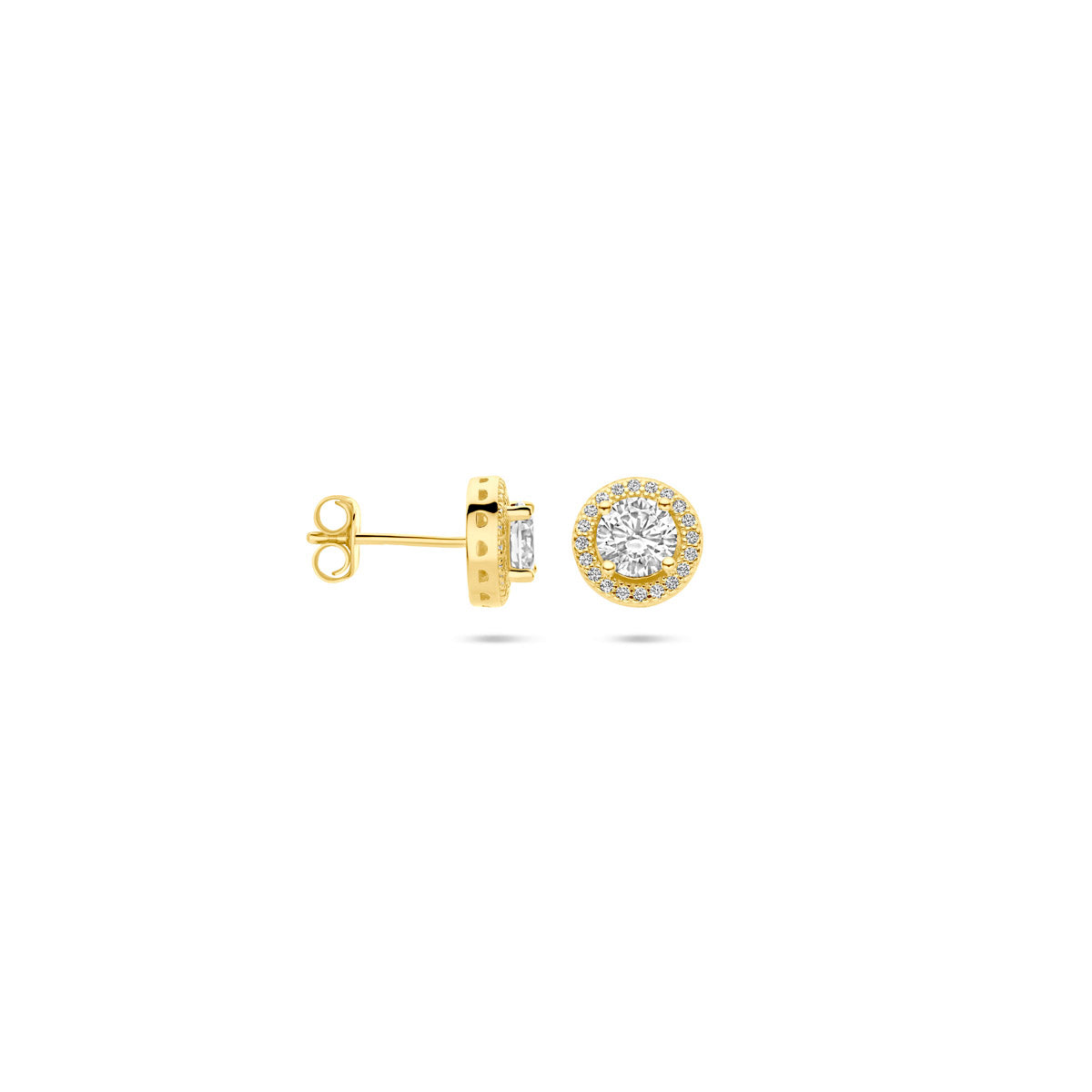 Ohrstecker Zirkonia Halo 9 mm 1 Mikron silbervergoldet (gelb)