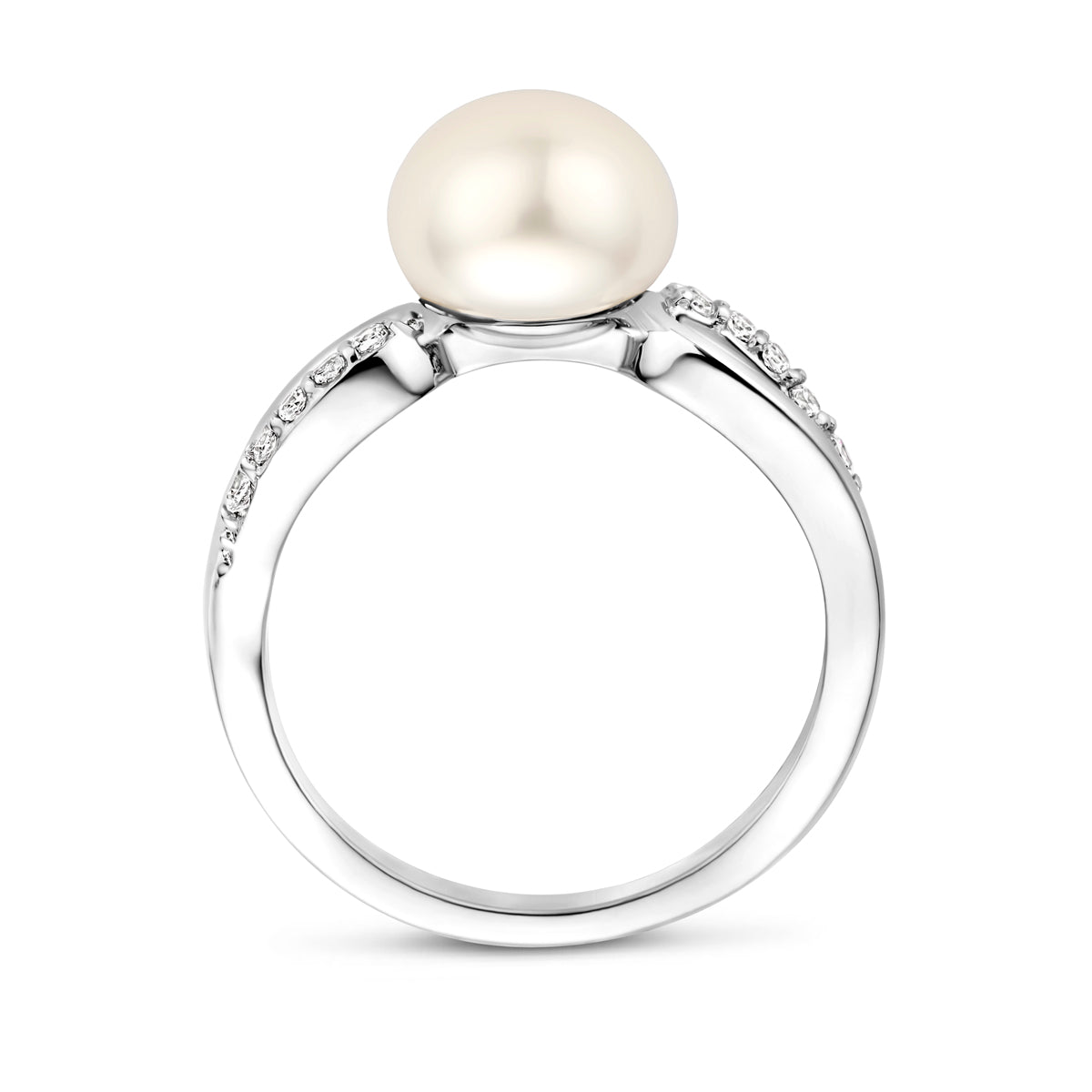 Ring Perle und Zirkonia Silber rhodiniert