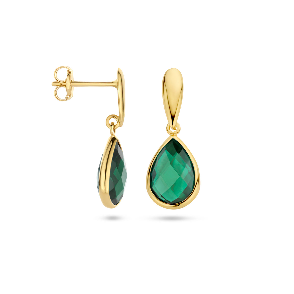 oorhangers groen agaat 20 mm 14K geelgoud