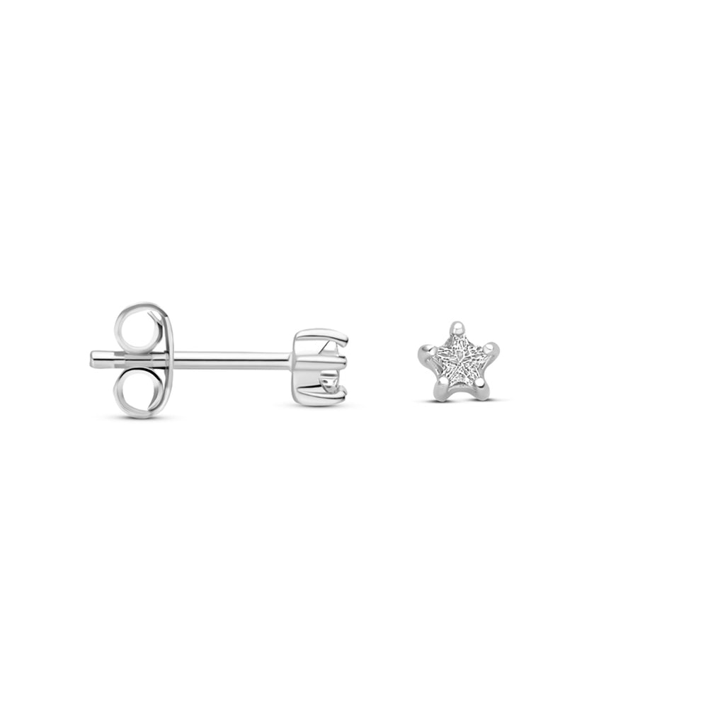 oorknoppen ster zirkonia 3,5 mm zilver gerhodineerd