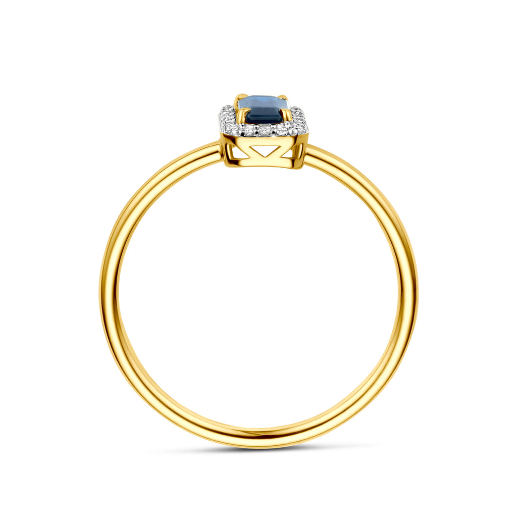 ring saffier en diamant 0.06ct h si 14K geelgoud