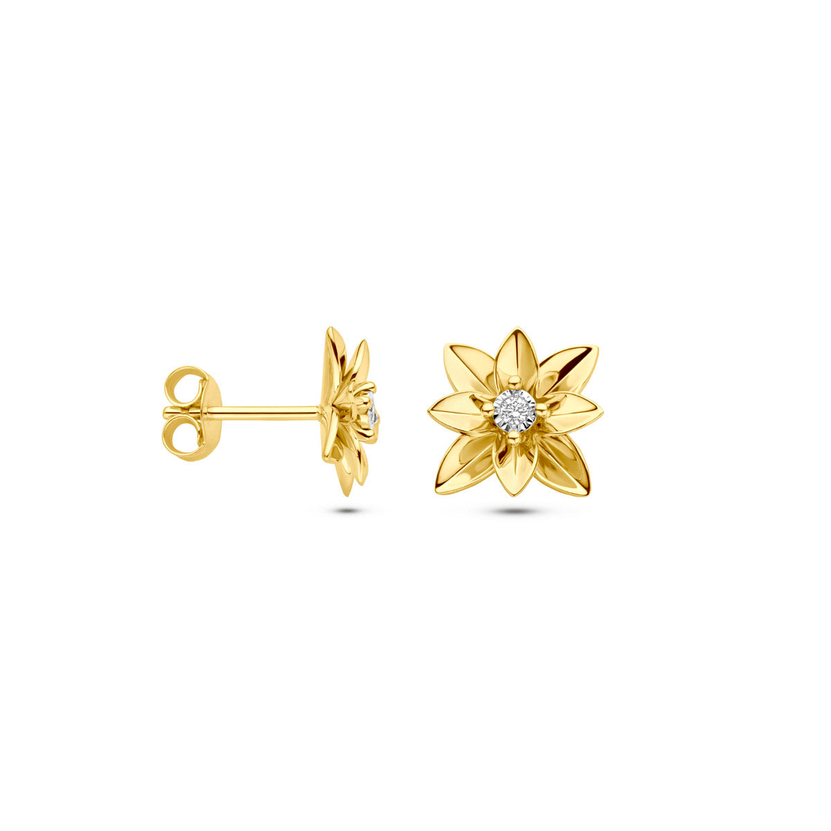 oorknoppen diamant 0.03ct (2x 0.015ct) h si 12 mm 14K bicolor goud geel/wit