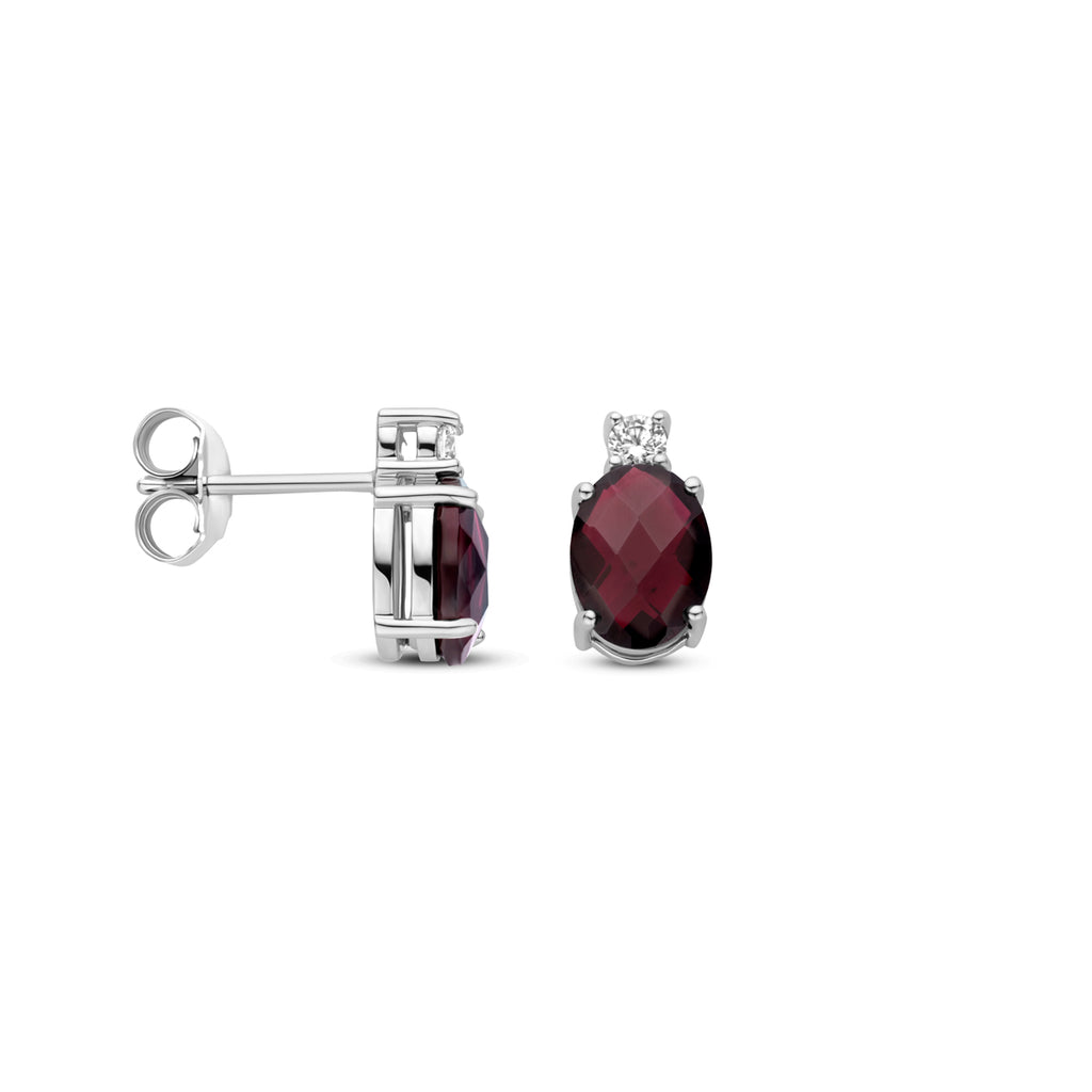 Ohrstecker Granat und Zirkonia 10,5 mm Silber rhodiniert