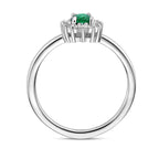 Ring-Synth. Smaragd- und Zirkonia-Halo-Silber rhodiniert