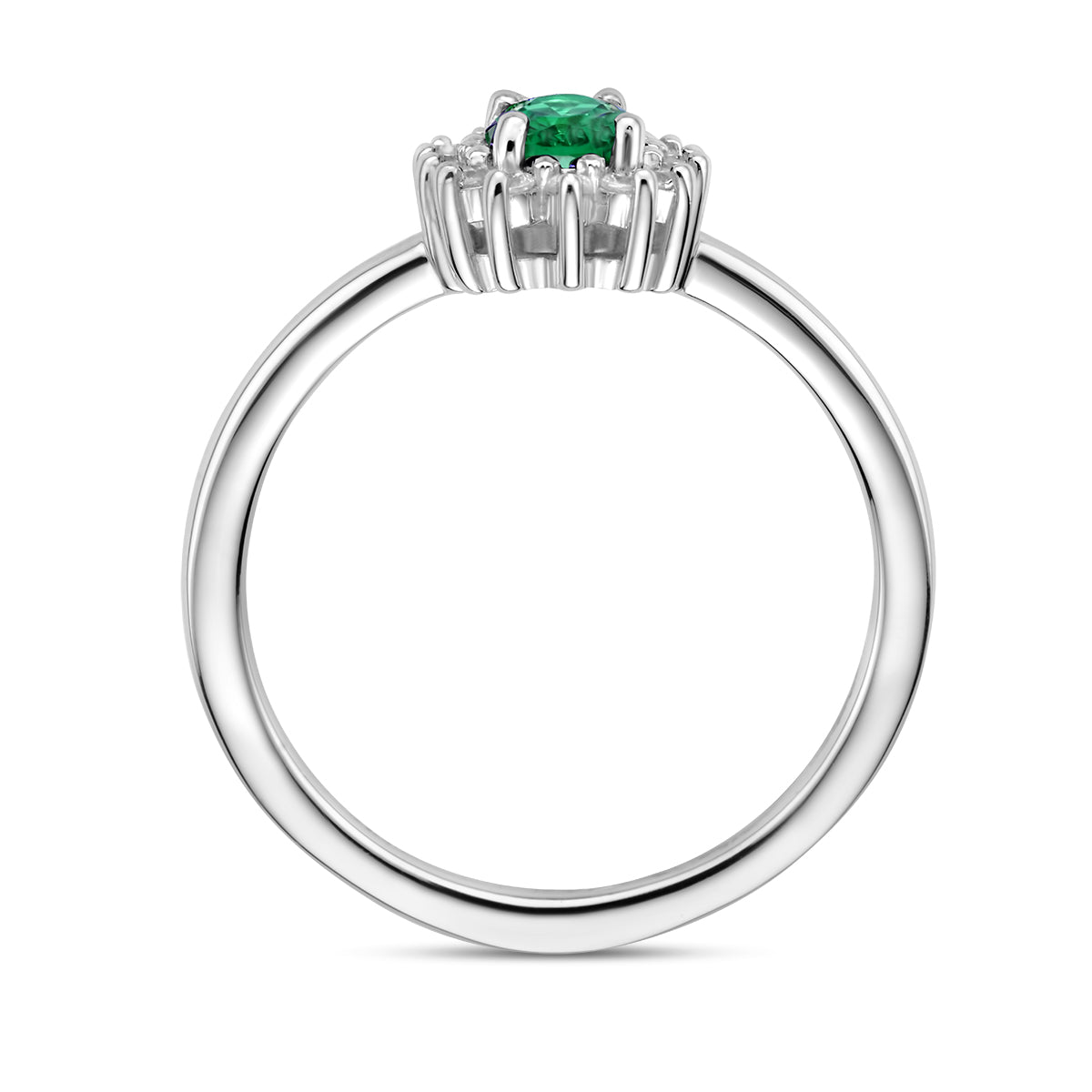 Ring-Synth. Smaragd- und Zirkonia-Halo-Silber rhodiniert