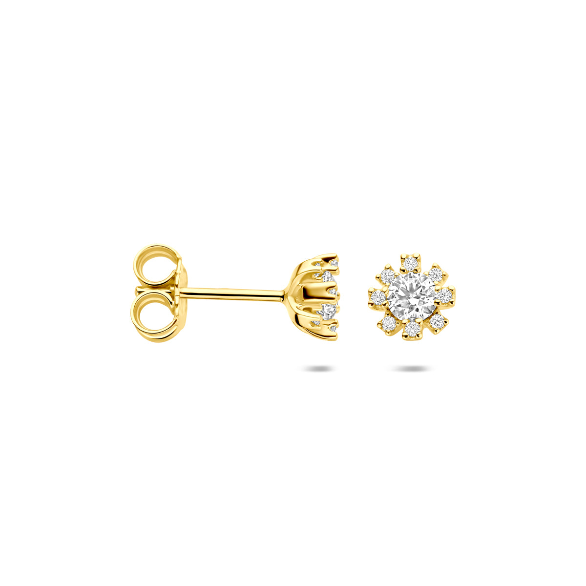 oorknoppen rozet zirkonia 6 mm 14K geelgoud