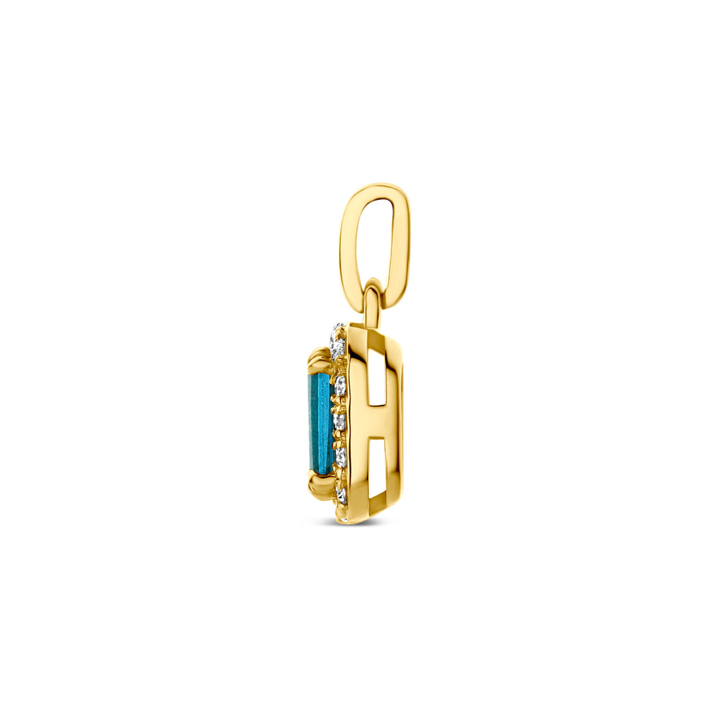 hanger london blue topaas en lab grown diamant 0.08ct f vs 7,5 mm 14K geelgoud