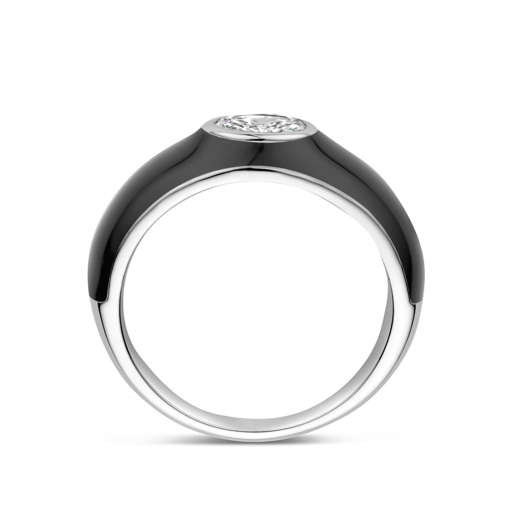ring zwart emaille en zirkonia zilver gerhodineerd