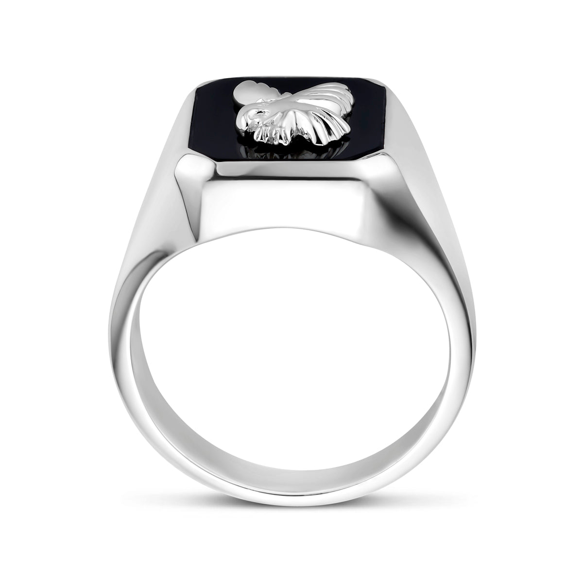 Siegelring aus massivem Adler-Onyx, silberweiß