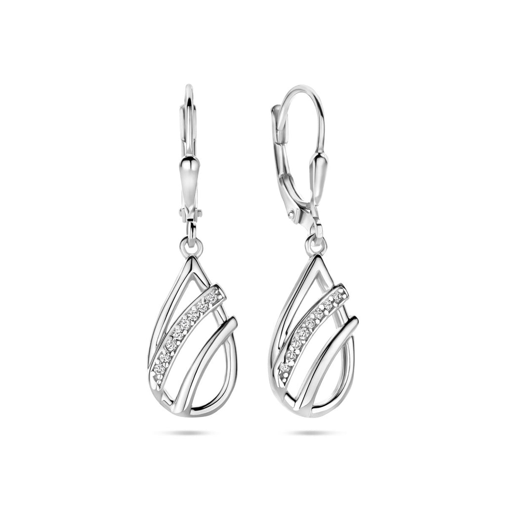 Ohrringe Tropfen Zirkonia Brisurhaken 33 mm Silber rhodiniert