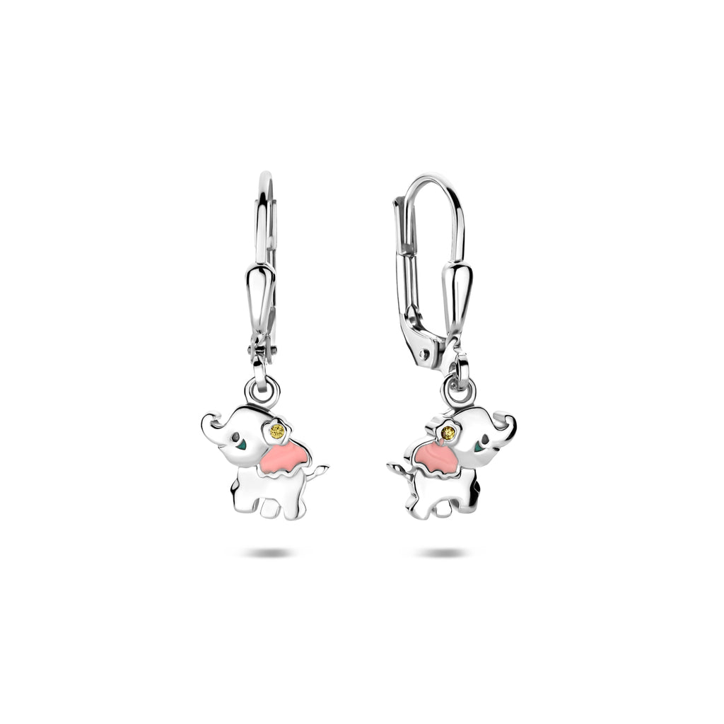 Ohrringe Emaille Elefant Zirkonia Brisurhaken 23 mm Silber rhodiniert