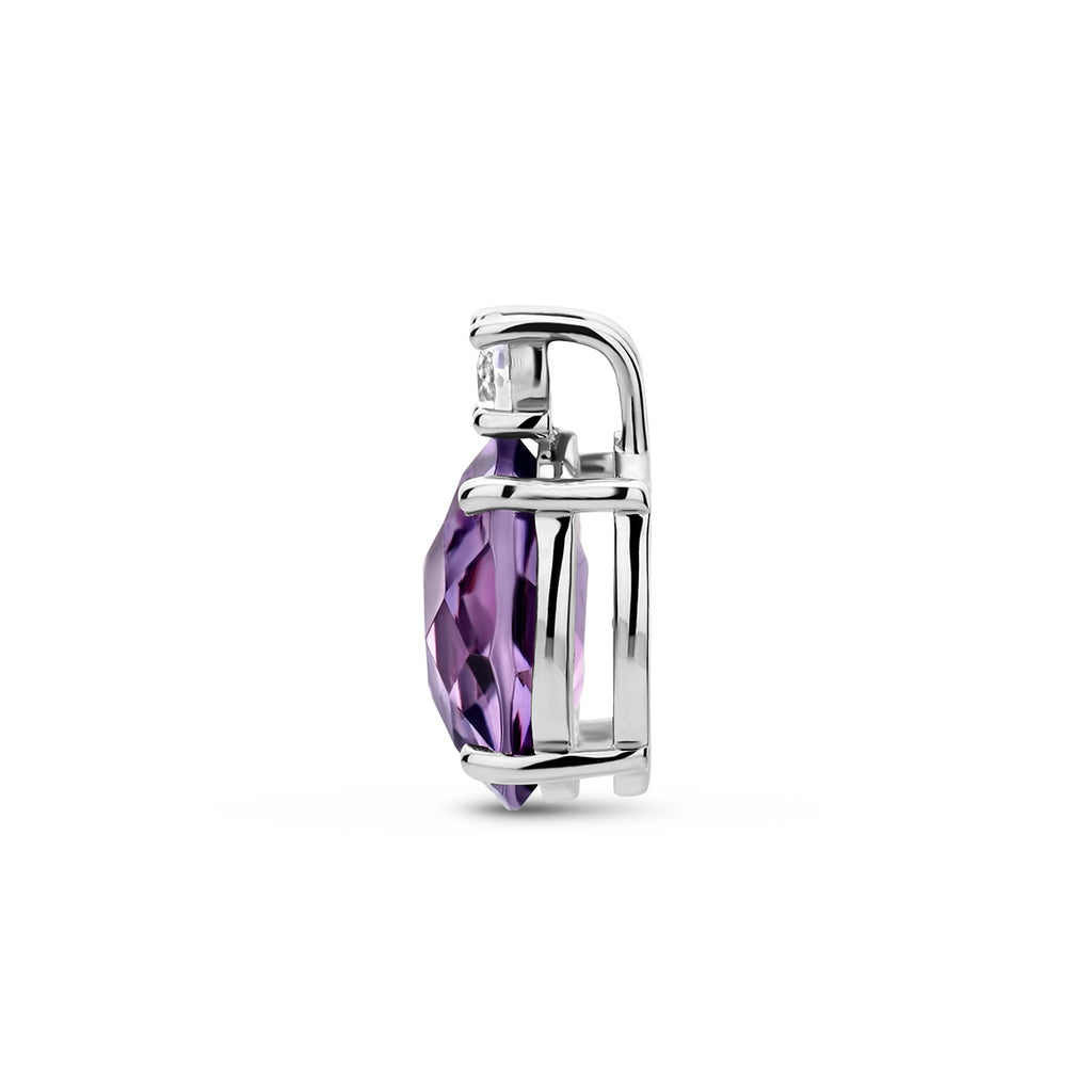 Anhänger Amethyst und Zirkonia 13 mm Silber rhodiniert