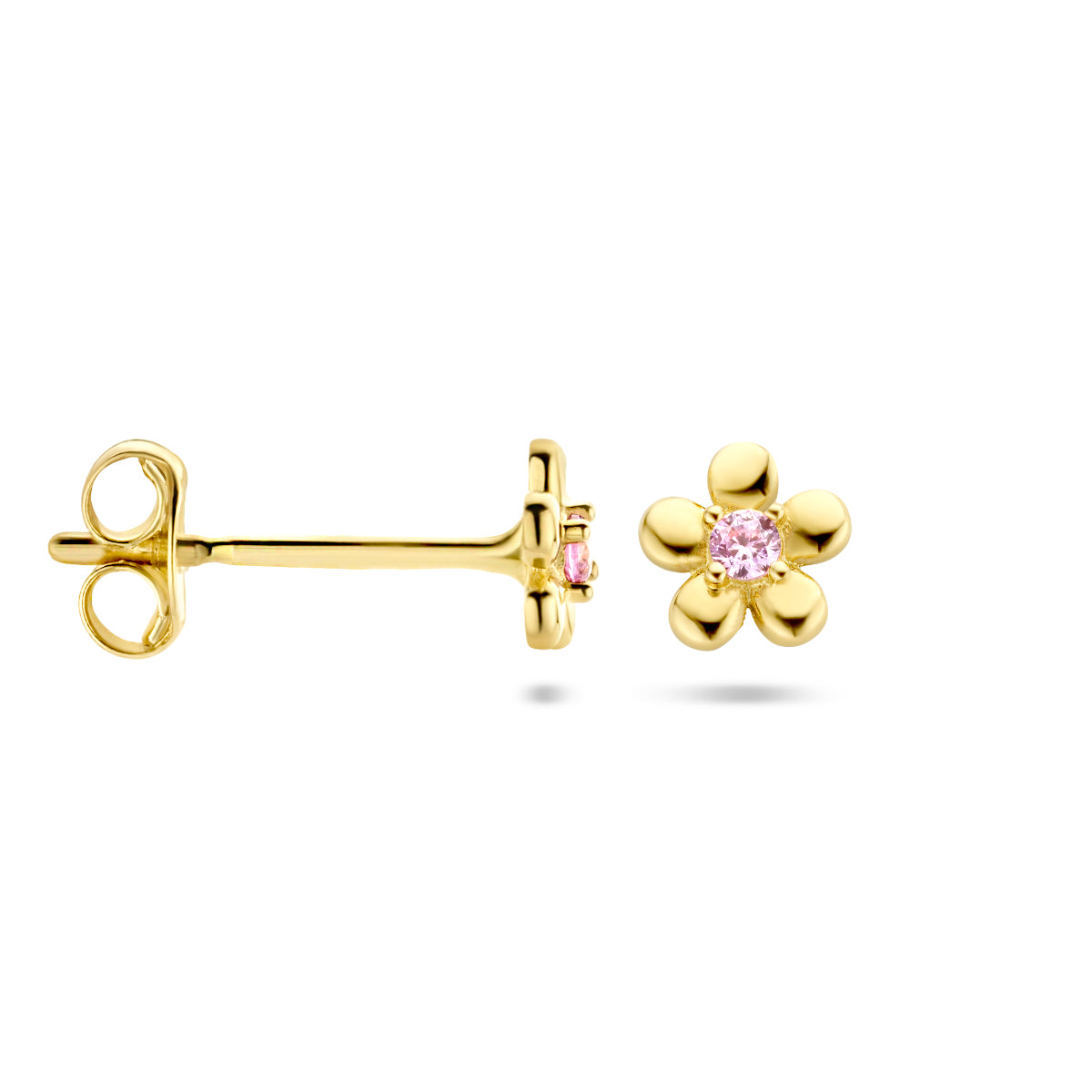 Ohrstecker Blume rosa Zirkonia 14K Gelbgold