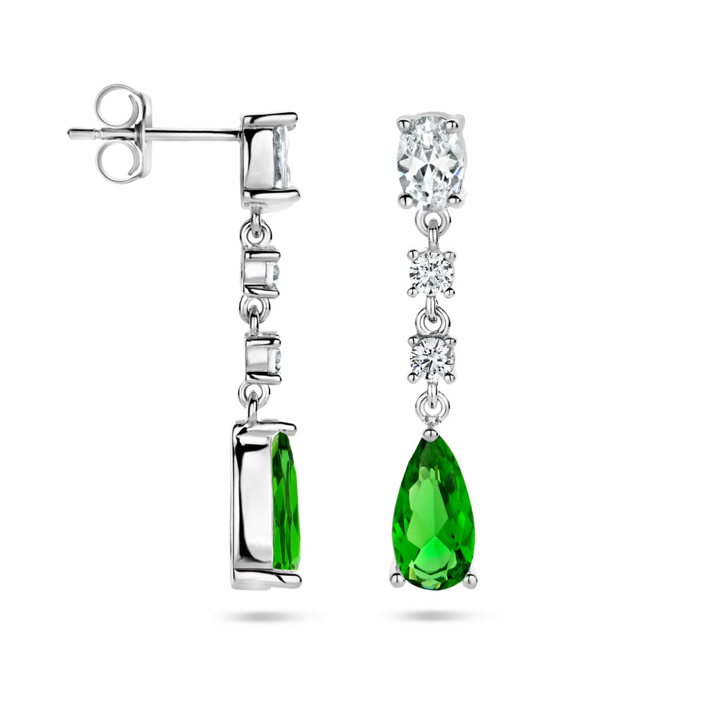 oorhangers wit en groen zirkonia zilver gerhodineerd