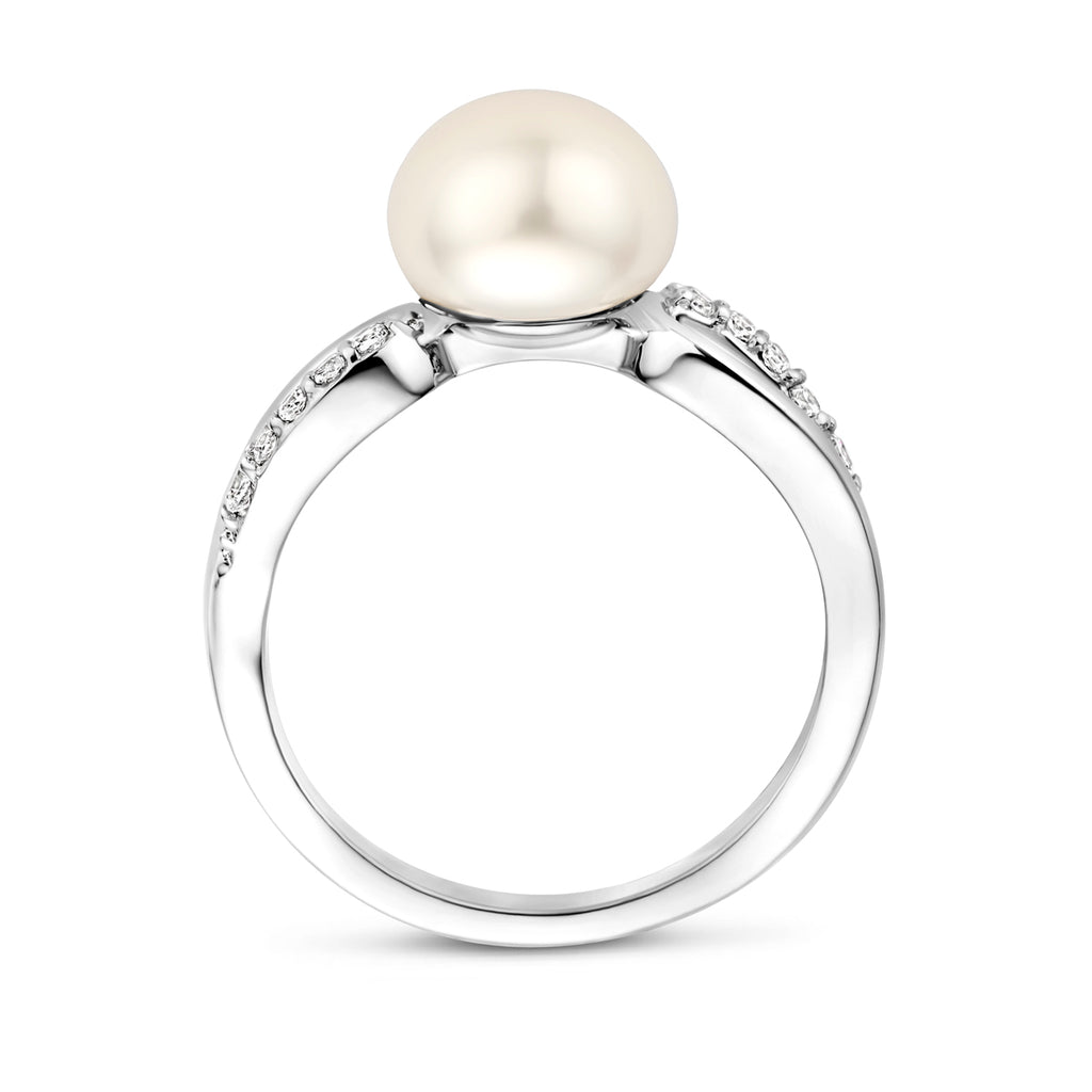 Ring Perle und Zirkonia Silber rhodiniert