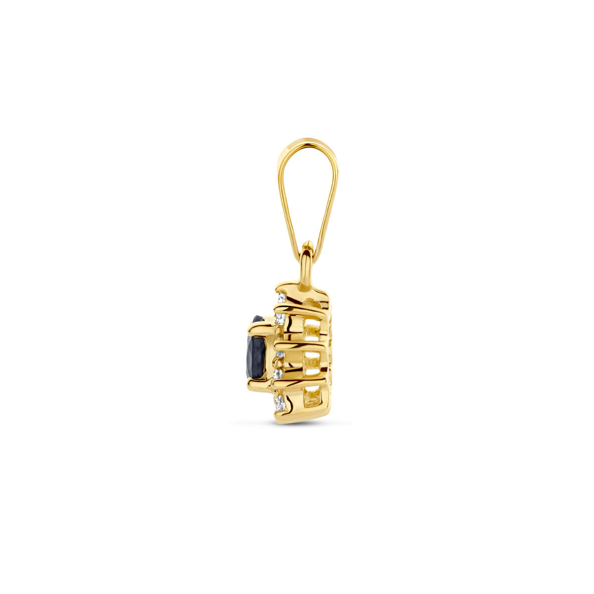 hanger saffier en zirkonia halo 10 mm 14K geelgoud
