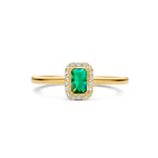 ring groen en wit zirkonia halo 14K geelgoud