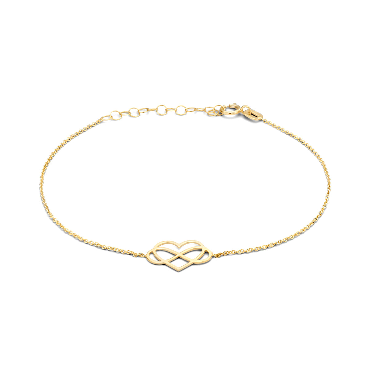 armband hart en infinity 16 + 3 cm 14K geelgoud