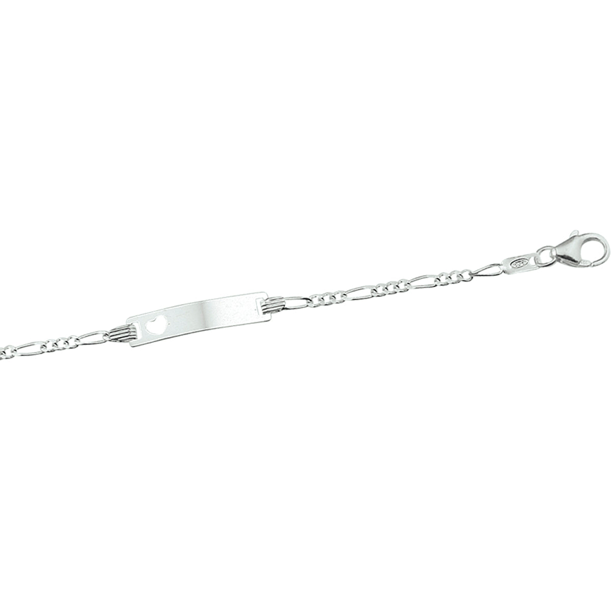 Gravur Armband Herz Figaro Platte 4,2 mm Silber Weiß
