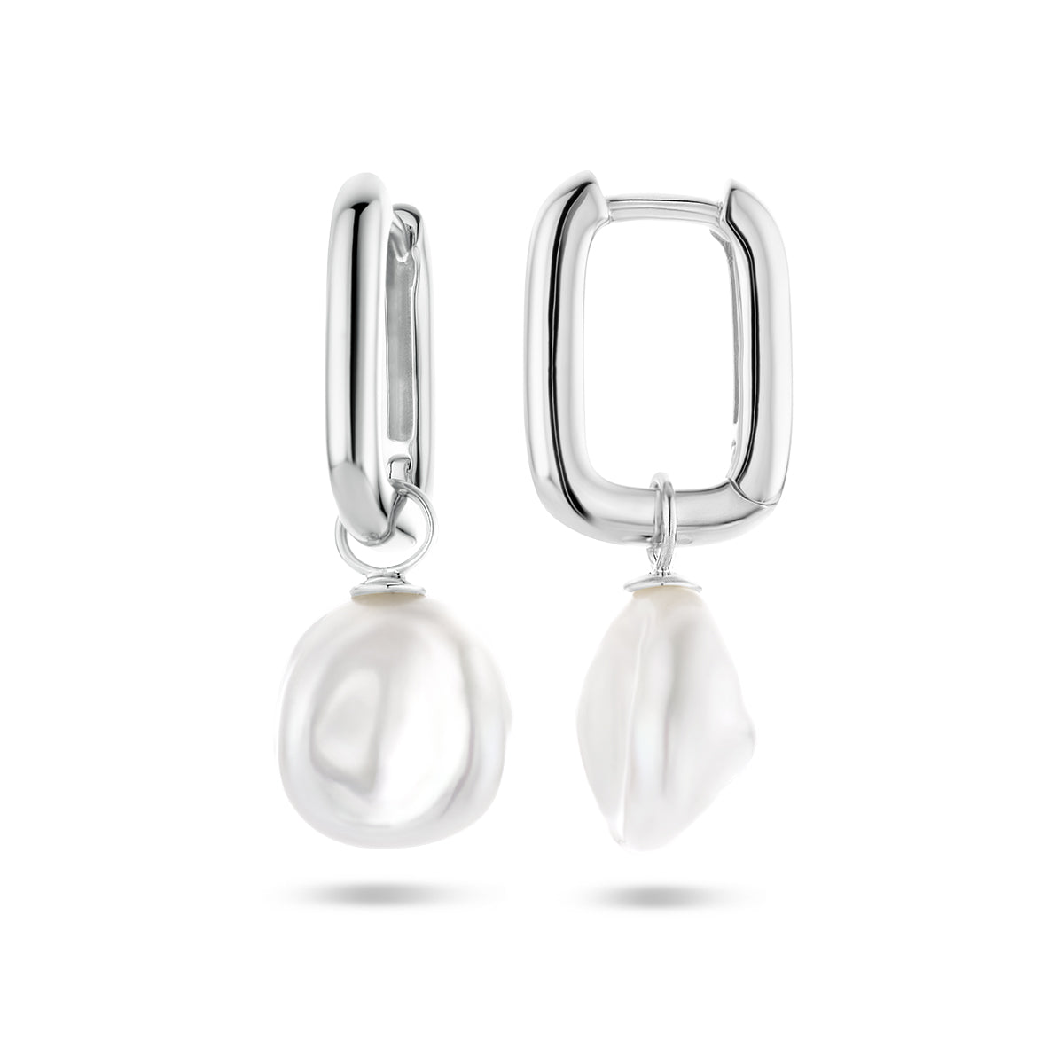 oorringen paperclip barok parel 27 mm zilver gerhodineerd
