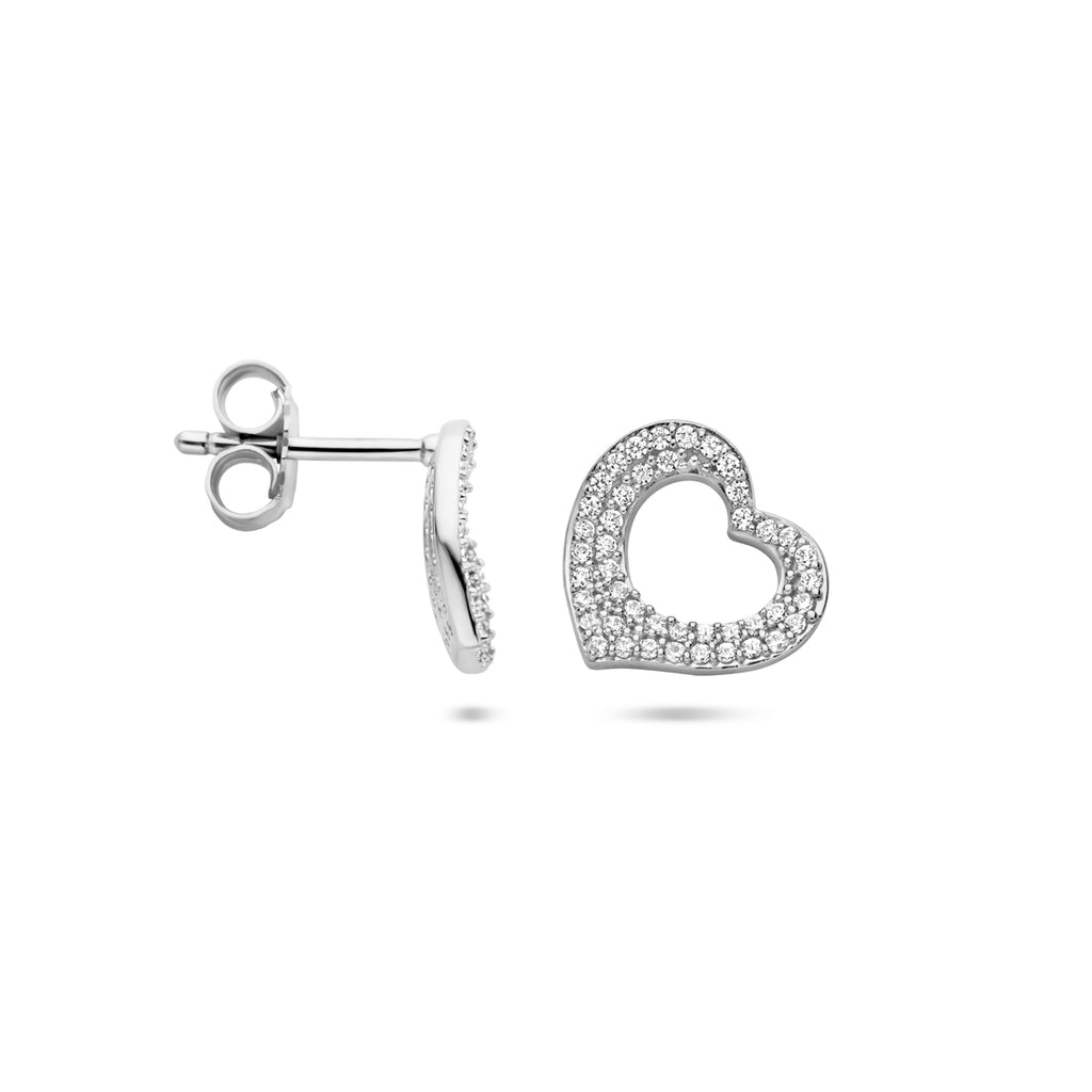 Ohrstecker Herz Zirkonia 10 mm Silber rhodiniert