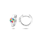 Klappcreolen Blume Emaille 12,5 mm Silber rhodiniert