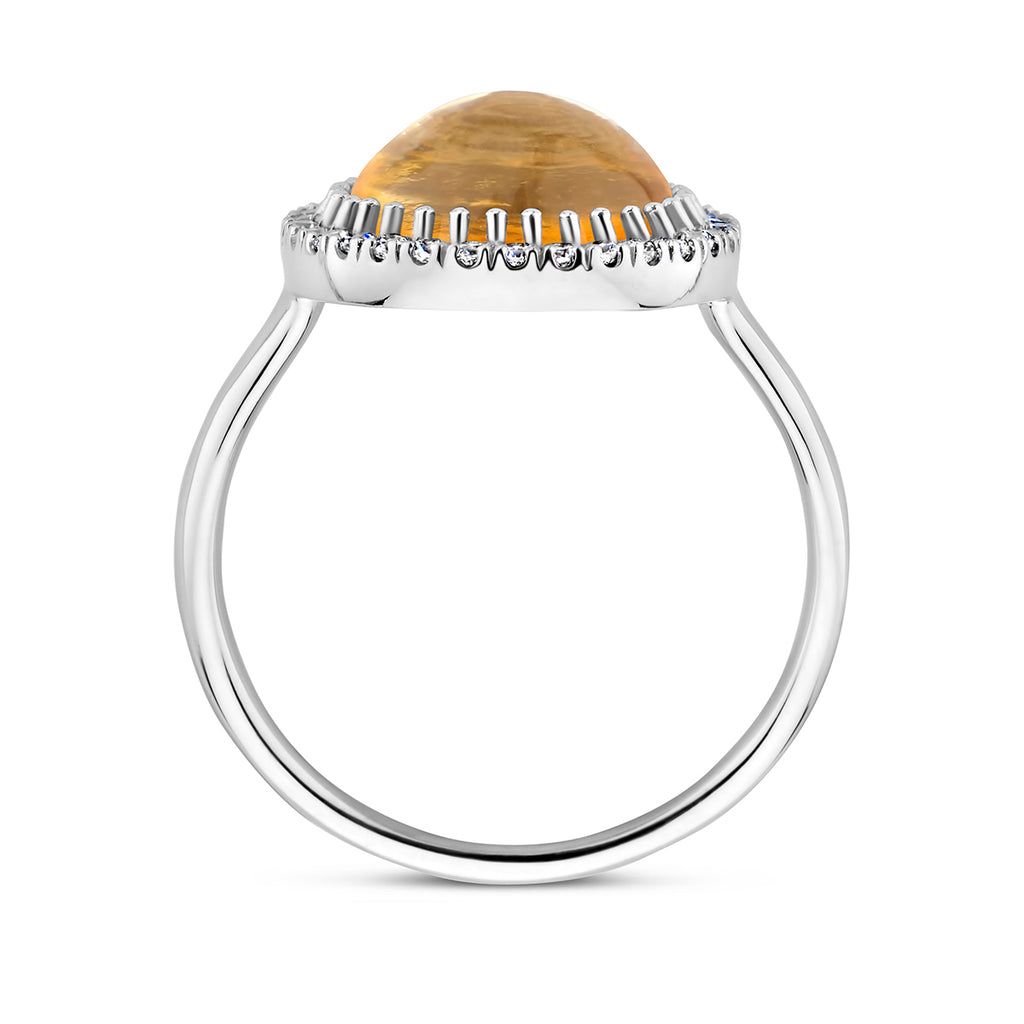 ring citrien en zirkonia halo zilver gerhodineerd