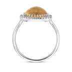 ring citrien en zirkonia halo zilver gerhodineerd
